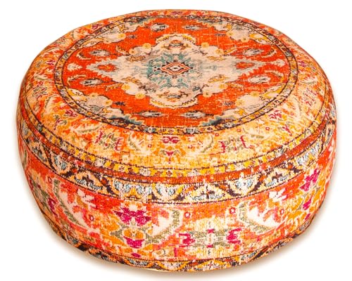 Colorful Pouf Cover Orange Round Orange Floor Pillow Seating Area Stool Boho Room Décor Accent Furniture Perfect for Living Room, Bedroom, Nursary or Children Room Cotton 24x8 Unstuffed - color: Orange