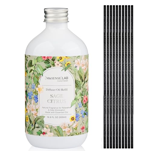 M&SENSE Reed Diffuser Set, Sage Citrus, 17oz Natural Essential Oil | Non-Toxic Organic, Long-Lasting Fragrance, Ideal for Living Room, Home Office, Gifts for Women - color: Sage Citrus