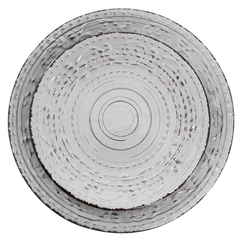 Elama Malibu Calcite 16-Piece Stoneware Embossed Pattern Reactive Glaze Light Gray Dinnerware Set, Tableware, Serveware Set (Calcite Gray) - color: Calcite Gray