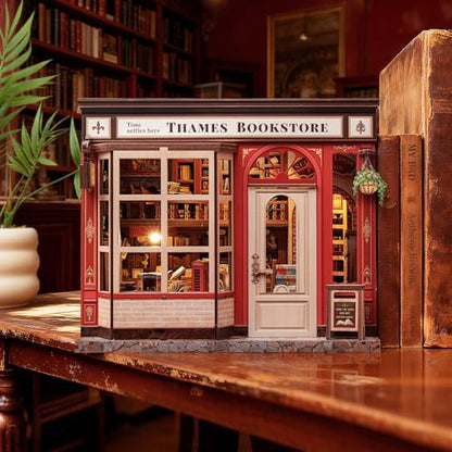Book Nook Kit - 3D Wooden Puzzles for Adults | DIY Miniature House Kit Booknook British Style Bookshelf Decor Gifts for Women Readers Book Lovers (Thames Bookstore) - style: Thames Bookstore
