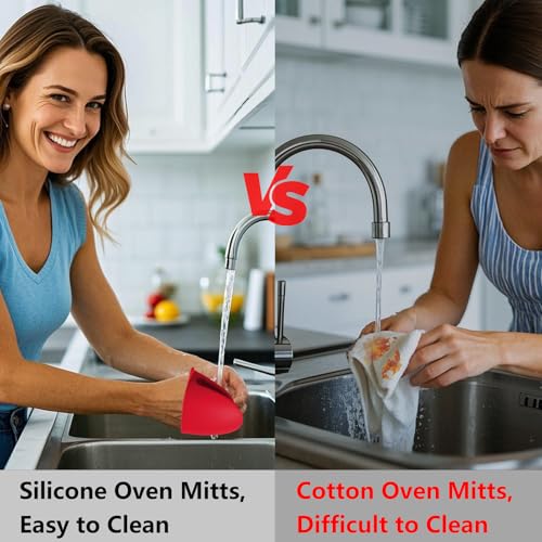 3 Pairs Silicone Oven Mitts Sets Pot Holders Heat Resistant for Kitchen - Small Kitchen Mittens Silicone Rubber Air Fryer Mitts Mini Pot Pinch Grip for Cooking & Baking, Red - color: Red