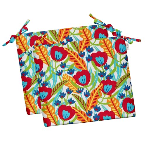 RSH DECOR: Outdoor Foam Seat Cushions Set of 2 | 17" x 17" x 2" | All-Weather Spun Fabric | Square Seat Cushions for Patio Furniture | Artistic Multicolor Floral - Made in USA - color: Artistic Multicolor Floral, size: 17" x 17" x 2"