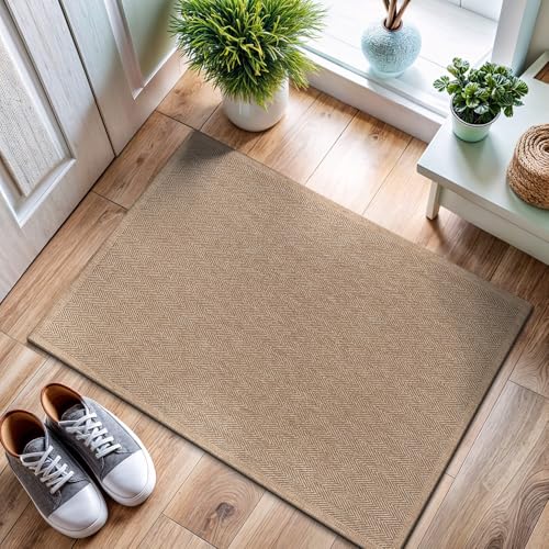 Easy Jute Rug 2x3, Indoor Outdoor Natural Color Fiber Area Rugs for Bathroom and Kitchen Rug, Herringbone Seagrass Boho Woven Design, Easy-Cleaning, Washable Outside Carpet Alfombras (2 x 3) - color: Herringbone/Natural, size: 2' x 3' (Rectangular)