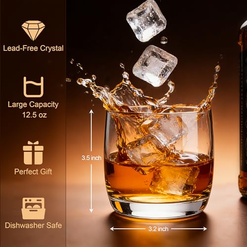 Whiskey Glasses Set of 6, 12oz Crystal Old Fashioned Rocks Glass | Lowball Glasses for Cocktail, Scotch, Bourbon.Clear Short Drinking Glasses for Daily Use.Perfect Anniversary or Birthday Gift - size: Short -12 oz