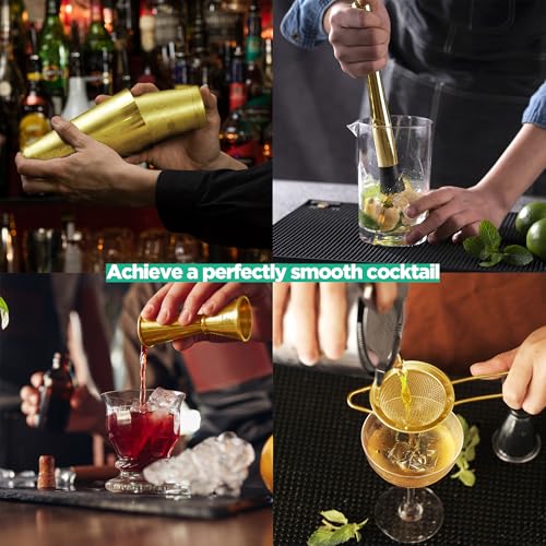 Homestia 12 Pieces Boston Cocktail Shaker Set, Mixology Bartender Kit, Gold | Stainless Steel Bar Set Accessories, 18 oz/28oz Weighted Boston Shaker Tins, Martini Shaker Mixing Tools for Home Bartending - color: Gold