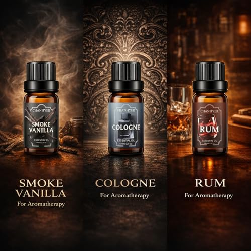 Men Essential Oils Set for Diffusers for Home 6 x 10 ml | Aromatherapy Gift,Premium Scented Oils for Diffusers - Leather,Sandalwood,Cedarwood,Smoke Vanilla,Cologne,Rum - color: Brown