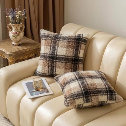 Fall Brown Plaid Euro Pillow Covers 26x26, Fuzzy Euro Sham Covers 26 x 26 | Set of 2, Large Soft Fluffy Curly Sherpa Farmhouse Checkered Cozy Throw Pillows, 26x26 christmas pillow covers, No Insert - color: Brown Buffalo Plaid Indoor Pillow Covers, size: