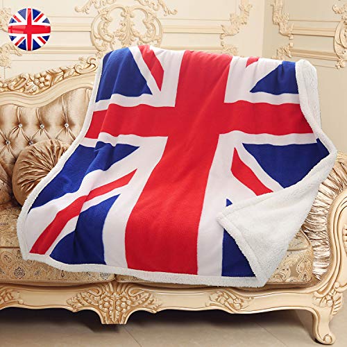 Tirrinia UK Flag Sherpa Throw Blanket, Super Cozy Fleece Plush Throw TV Blankets Reversible for Bed or Couch 50" x 60" | United Kingdom Flag - color: Uk Flag