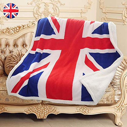 Tirrinia UK Flag Sherpa Throw Blanket, Super Cozy Fleece Plush Throw TV Blankets Reversible for Bed or Couch 50" x 60" | United Kingdom Flag - color: Uk Flag