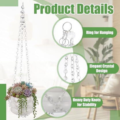 Sliner 3 Pack 24 Inch Crystal Beaded Plant Hanger Macrame Plant Hanger Decorative Hanging Planter Holder for Indoor Outdoor Boho Decor Wedding Home Garden - style: Crystal