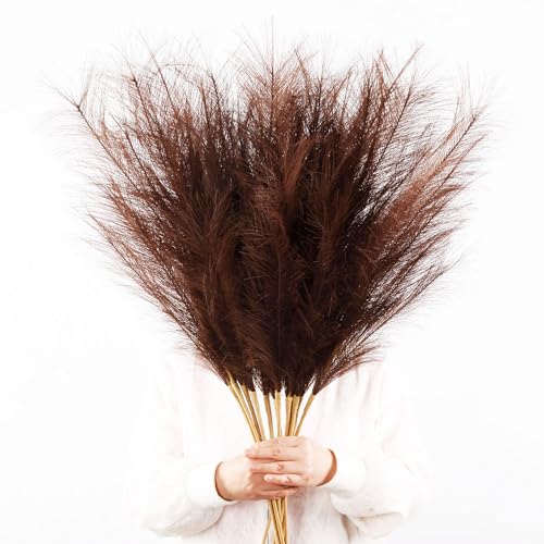 38" Dark Brown Faux Pampas 12PCS Large for Floor Vase Filler Decor | Tall Fluffy, Fake Pompas Floral,Artificial Pompous Grass, for Floor Vase Filler Home Boho Decoration - color: Dark Brown