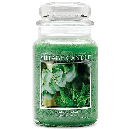 Village Candle Eucalyptus Mint Large Glass Apothecary Jar Scented Candle, Gift for Mom & Dad, 21.25 oz., Green - size: 21.25 oz.