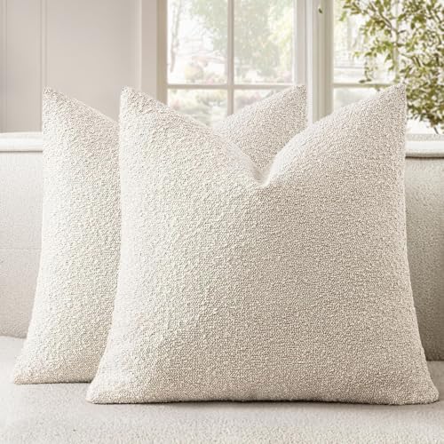 Pack of 2 20x20 Inch Decorative Boucle Throw Pillow Covers Textured Square Pillowcaes Accent Solid Cozy Soft Cushion Covers Home Decor for Sofa Couch Living Room Home Decor,Natural Beige - color: Natural Beige, size: 20" x 20" (Pack of 2)