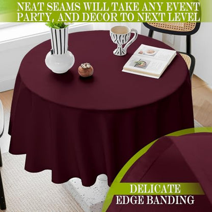 BYDOLL Table Cloth 70 Inch Round Tablecloth Fits Max60 Inch Diameter Table Top,Burgundy Polyester Washable Wrinkle-Free Spillproof Tablecloth for Party Patio Cover - color: Burgundy, size: 70" x 70" (Round-Fits Tables 46''-58'')
