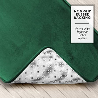 Clara Clark 3 Piece Bathroom Rugs Bath Mat Set, Velvet Memory Foam Bath Mats for Bathroom - Non-Slip, PVC Backing Bath Rugs, Washable - Dries Quickly, Green - color: Hunter Green