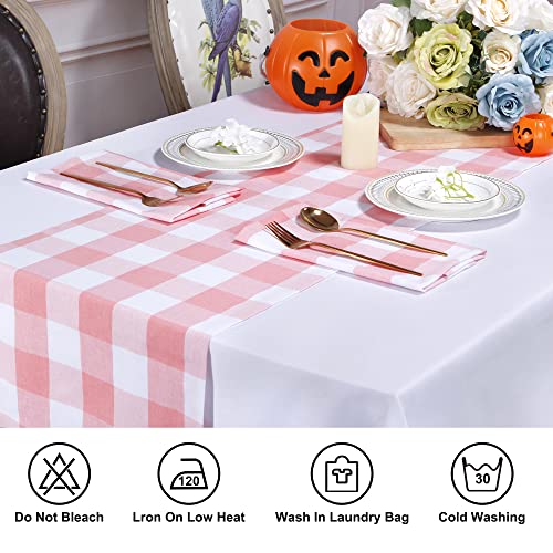 Buffalo Plaid Cotton Blend Table Runner, Classic Farmhouse Checkered Table Runner, 14x72-Pink and White - color: Pink and White, size: 14*72inch
