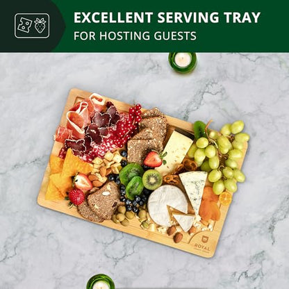 ROYAL CRAFT WOOD Bamboo Cutting Board with Juice Groove - Kitchen Chopping Board for Meat Cheese and Vegetables, Heavy Duty Serving Tray - color: Natural, size: 15"L x 10"W