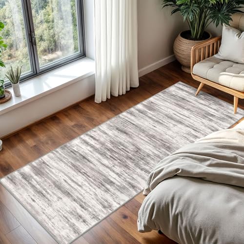 KOZYFLY Modern Abstract Washable Rug Runner 2x5 Hallway Rug Runner Non-Slip Soft Kitchen Runner Rugs, Grey/Light Beige/Brown Striped Carpet for Entryway Bathroom - color: Grey/Light Beige/Brown, size: 2' x 5' (Runner)