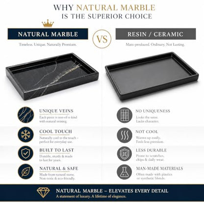 Real Natural Marble & Travertine Vanity Tray, Genuine Marble Serving Tray - color: Black Marble