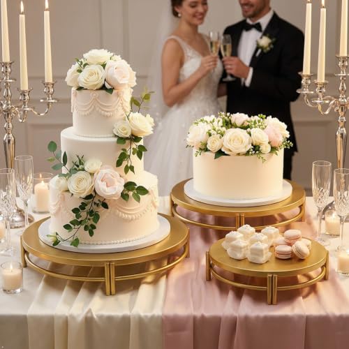 Gold 3Pcs Nesting Metal Cake Plate Stand Set 8" 10" 12" Dessert | Display Tray Cupcake Display Stands Table Decoration Cookie Serving Plates for Wedding Birthday Party - color: Gold