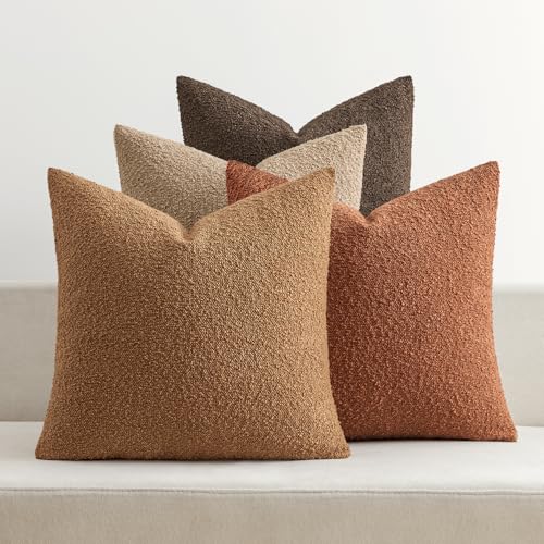 MIULEE Fall Decorative Boucle Throw Pillow Covers 18x18 Rustic Set of 4 | Textured Accent Pillow Cases Soft Couch Cushion Covers for Modern Farmhouse Boho Sofa Bed Livingroom Home Decor - color: Rustic, size: 18" x 18" (Pack of 4)