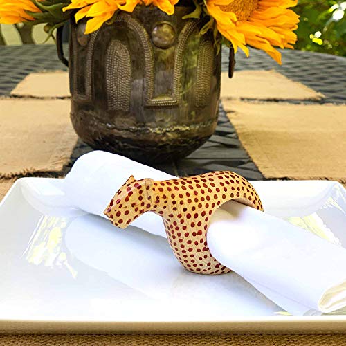 KWF012_C - Handcarved Mahogany Wooden Napkin Ring Holders - Cheetah, Set of 6 - color: Cheetah