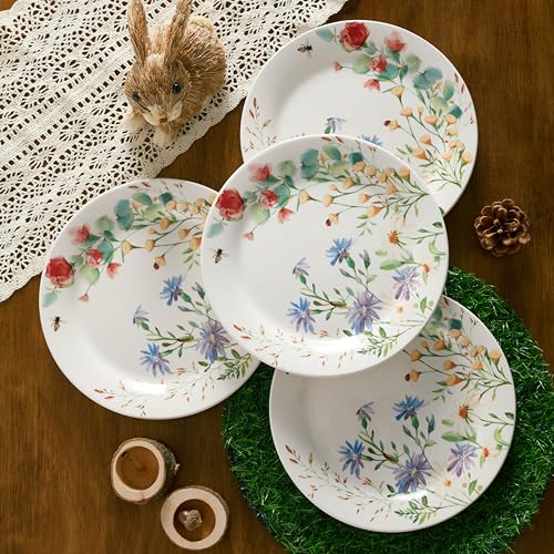 Bico Summer Provence Salad Plates Set of 4, 8.75 Inch Ceramic Dessert Plates for Salad, Appetizer, Side Dishes, Microwave and Dishwasher Safe, Gift for Housewarming and Thanksgiving - color: Summer Provence