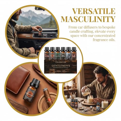 Men Essential Oils Set for Diffusers for Home 6 x 10 ml | Aromatherapy Gift,Premium Scented Oils for Diffusers - Leather,Sandalwood,Cedarwood,Smoke Vanilla,Cologne,Rum - color: Brown