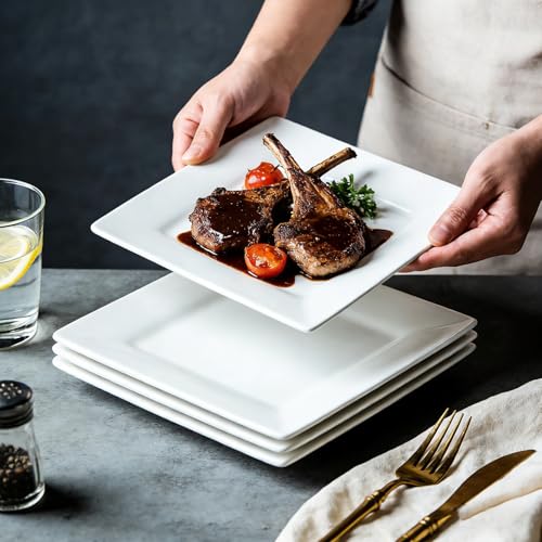 Dinner Plates, 9.8 Inch Square Dessert Plates, Ceramic Serving Plate for Salad, Pasta, Steak,Snacks, Set of 4 - size: Square