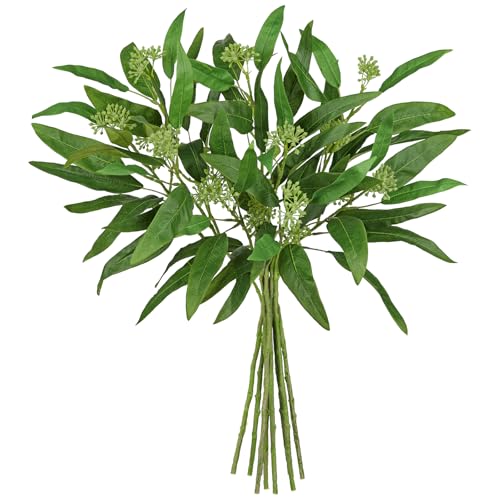 9Pcs Artificial Eucalyptus Stems Willow Eucalyptus Leaves, 18.5" Fake Greenery Stems for Vase, Green Plants Artificial Decor for DIY Bouquets, Arrangements, Centerpieces, Home, Wedding, Faux Greenery - size: # Pack of 9