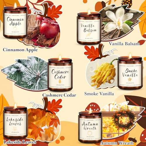 Candles for Home Scented, 6 x 3.5 oz Soy Wax & 150 Hours Long Lasting Fall Candles, Gifts for Women Birthday Thanksgiving Day Merry Christmas - color: Autumn Wreath/Cinnamon&Pumpkin/Season/Apple Pi/Pumpkin Waffles/Lakeside Leaves