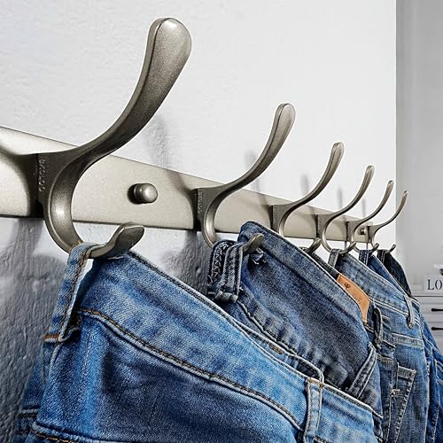 SKOLOO Coat Rack Wall Mounted - 6 Hooks, Heavy Duty, Stainless Steel, Metal Wall Hangers, Sturdy Coat Hooks for Hanging Coats, Jacket, Clothes, Hat, Matte Grey - color: Matte Grey, size: 6 Hook(1 Pack)