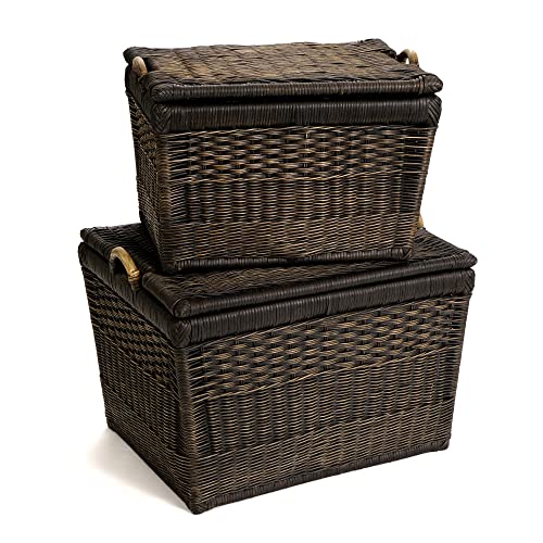 The Basket Lady Lift-Off Lid Wicker Storage Basket, L, Walnut Brown | Outside: 24.5" L x 18" W x 17.5" H | Inside: 21.5"L x 15.5"W x 14"H - Handcrafted by artisans from natural rattan - color: Antique Walnut Brown, size: Large