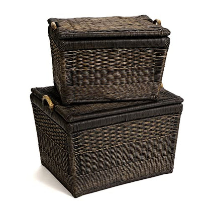 The Basket Lady Lift-Off Lid Wicker Storage Basket, M, Walnut Brown | Outside: 20" L x 15" W x 14" H | Inside: 17.5"L x 12"W x 11"H - Handcrafted by artisans from natural rattan - color: Antique Walnut Brown, size: Medium