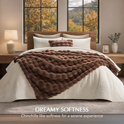 Faux Rabbit Fur Bubble Throw Blanket, 50"x60", Chestnut | Ultra Soft, Luxury Faux Rabbit Fur Throw, Thick Warm Bubble Blanket, Cozy Fluffy Reversible, for Bed, Couch, Chair, Sofa - color: Chestnut, size: 50"x60"