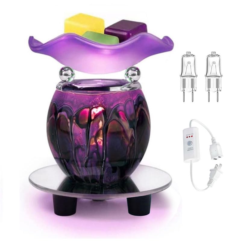 3 in 1 Electric Oil Warmer Scented Wax Warmer with with Auto Off Timer Candle Tar Melt Warmer Wax Melter Fragrance Oil Burner(Purple2 Timer) - color: Purple-timer
