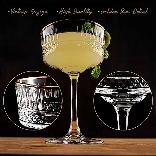 Vintage Coupe Glasses Set of 4, Champagne, Cocktail, Martini, Wine Glasses, Long Stem Glassware, (8.8oz/260ml) (4 Pack Gold Rimmed) - style: 4 Pack Gold Rimmed