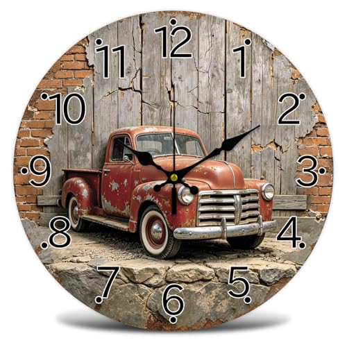 Vintage Farm truck Wall Clock Silent Non-Ticking 12" for Living Room Decor | 1 AA Battery Operated (not Included); Easy to Read; Keep Accurate Time; Vintage Rustic Country; Kitchen Bedroom Indoor Use - color: Pickup Truck