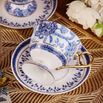 KAMMAK Tea Cups and Saucers Set of 2, Fine Bone China Coffee Cups, 572N | Stackable Espresso Mugs, Ceramic Demitasse for Coffee, Cappuccino, Latte, Americano, Tea - size: 7KPSP572N