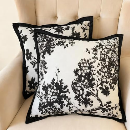 Maple Leaf Plant Spring Summer Pillow Cover for Couch Modern Cream Style Pillow Covers Snow Neil Courtyard Living Room Home Pillow Cover for Living Room Sofa Bed,2-pack Set (black, 18*18 inch) - color: Leaf+branch Black