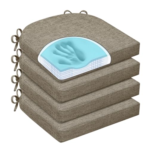 Chair Cushions for Dining Chairs, Non Slip Chair Pads with Ties and Washable Covers, Memory Foam Kitchen Chair Cushions Set of 4, 16"X16"X2.5", Khaki - color: Khaki, size: Pack of 4