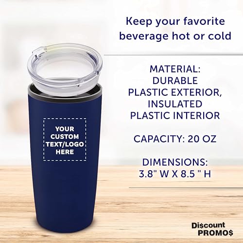 Father’s Day Custom Plastic Tumblers 20 oz Set of 6/12/24, Personalized Bulk Pack with Lids - Iced Coffee Tumbler, To Go Cup, Insulated Gift for Dad - Blue - color: - Custom – Blue