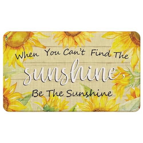 Chicimln Inspirational Sunflower Door Mat, Rustic Farmhouse Floral Non-Slip Linen Doormat Outdoor Indoor Entrance, Be the Sunshine Positive Welcome Small Rugs for Entryway, 17x30 Inch - color: Sunshine