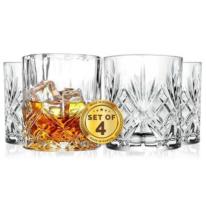 Barski Whiskey Glasses - Double Old Fashioned Rocks Glass - Set of 4 Lowball Tumbler - DOF Crystal Glass Tumblers - For Scotch - Bourbon - Water - Beverage - Drinking Glasses - 10.5 oz, Made in Europe - size: Set of 4 Tumbler 10.5 oz
