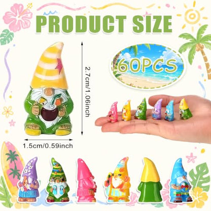 Yaomiao 60 Pcs Mini Hawaii Gnome Figurines Summer Tiny Resin Statues Starfish Plumeria Gnomes Figures Resin Gnome Decorations for Beach Hawaiian Party Favor Gift Tiered Tray Decor - style: Summer Hawaii
