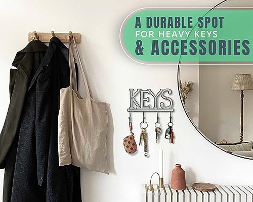 Comfify White Cast Iron Key Holder for Wall – Keys Sign with 4 Hooks | Clean white antique finish; mounting hardware included; entryway, hallway or door; 6"H x 8"L; holds 8 keychains - color: White