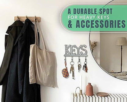 Comfify White Cast Iron Key Holder for Wall – Keys Sign with 4 Hooks | Clean white antique finish; mounting hardware included; entryway, hallway or door; 6"H x 8"L; holds 8 keychains - color: White