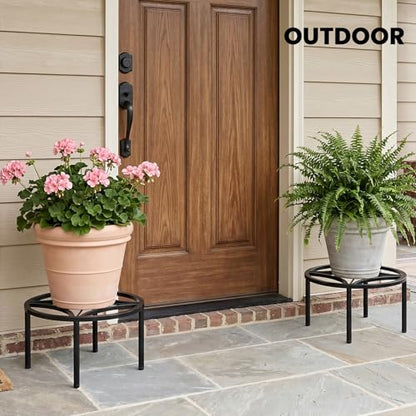TOSKING 2-Pack Fully Assembled Heavy Duty Metal Plant Stand, Geometric Flower Pot Holder for Heavy Potted Plant, Rustproof Iron Plant Riser with Adjustable Feet, 220 LBS Capacity, No Installation Required, Black (13.4"Dia x 6.5"H) - color: geometric (blac