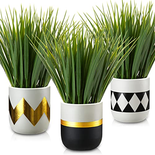 Hollyone Artificial Plants Small Faux Plant Decor 3Pcs Fake Potted Plant Faux Plants in Pots Fake Grass Pot for Home Table Office Desk Room Bathroom House Indoor Decorative Gifts - color: Bright Lush Look-3pcs