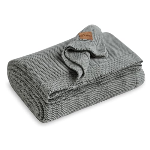 Dalisa Alina GOTS Organic Cotton Throw Blanket, Green, 50x60 in | Boho vintage knit, soft and cozy all-season layer, for couch, bed and home decor - color: Green, size: 50x60